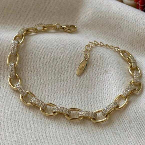 Chain with Zirconia Bracelet 14k Gold Plated Luxury Jewelry - Picture 1 of 10